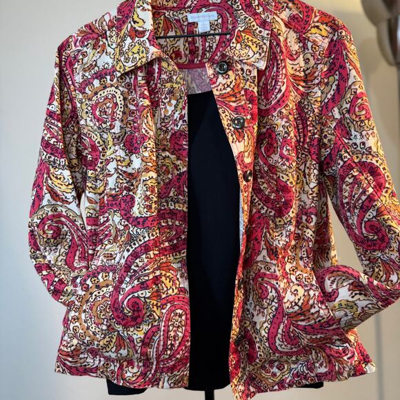 Charter Club Pink & Gold Paisley Print Lightweight Jacket -Boho Chic Retro Style - Picture 5 of 5